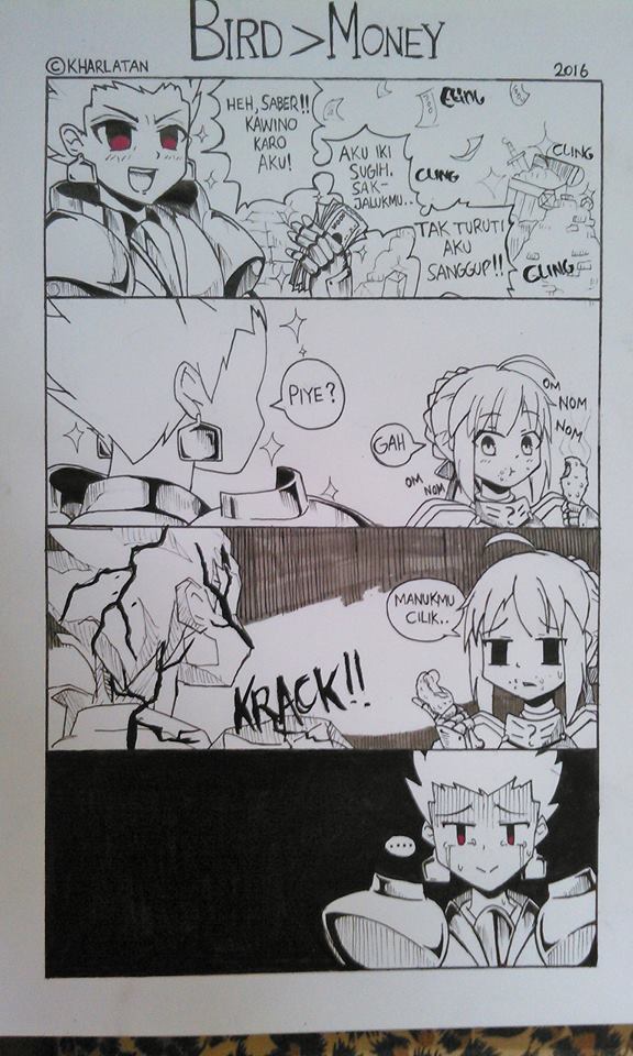 artoria pendragon, saber, and gilgamesh (fate and 1 more) drawn by nyungsep