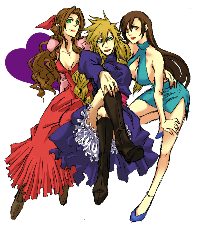 tifa lockhart, cloud strife, and aerith gainsborough (final fantasy and 1 more) drawn by mine_(odasol)