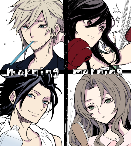 tifa lockhart, cloud strife, aerith gainsborough, zack fair, and marle (final fantasy and 3 more) drawn by mono0805