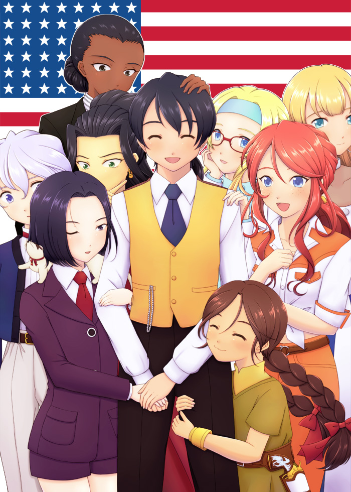 gemini sunrise, reni milchstrasse, kujou subaru, soletta orihime, taiga shinjirou, and 5 more (sakura taisen and 2 more) drawn by yuki-mizu
