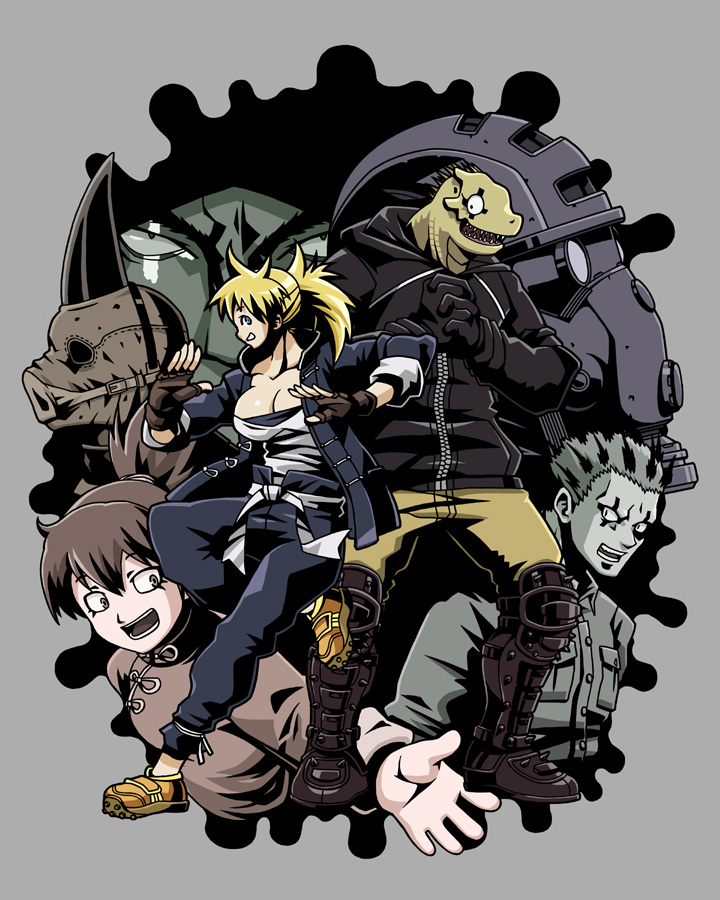 nikaidou, aikawa, risu, caiman, kai, and 3 more (dorohedoro) drawn by k_kumahachi