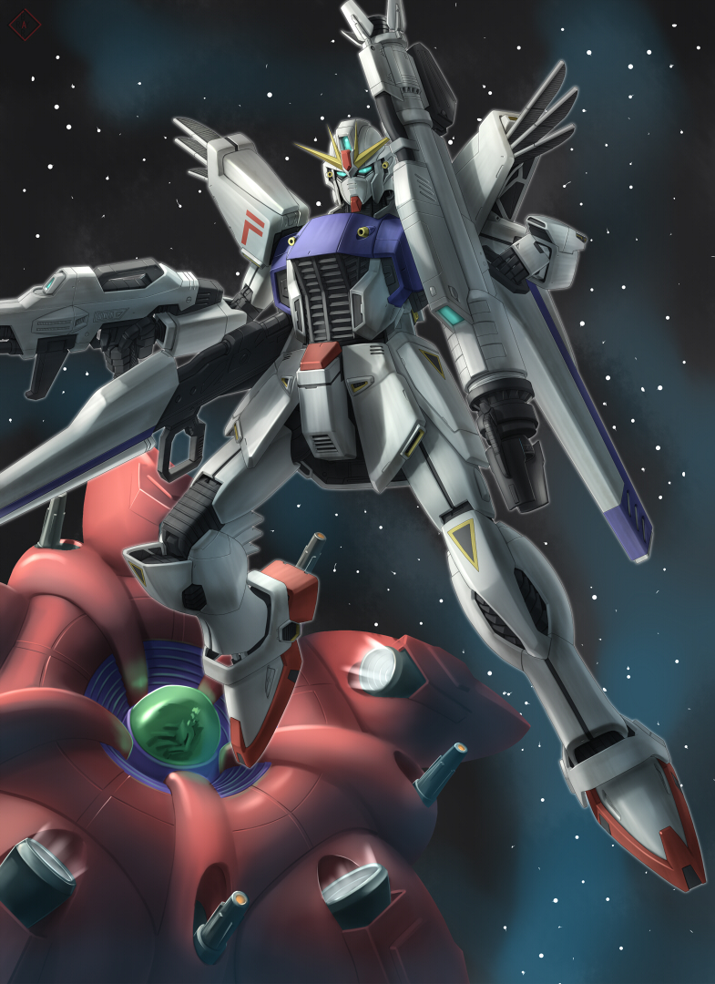 f91 gundam, carozzo ronah, and rafflesia (gundam and 1 more) drawn by raybar
