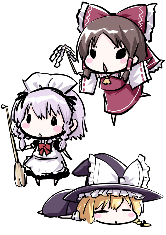 hakurei reimu, kirisame marisa, and izayoi sakuya (touhou) drawn by kiira