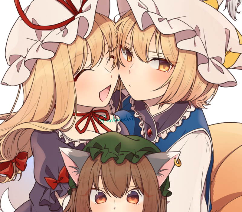 yakumo yukari, yakumo ran, and chen (touhou) drawn by unkmochi