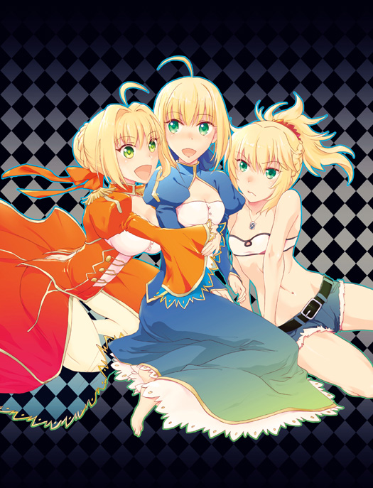 artoria pendragon, saber, nero claudius, and mordred (fate and 3 more) drawn by nichiru
