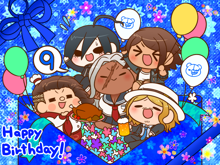 saihara shuichi, monokuma, ogami sakura, hanamura teruteru, kizakura kouichi, and 1 more (danganronpa and 5 more) drawn by yumaru_(marumarumaru)