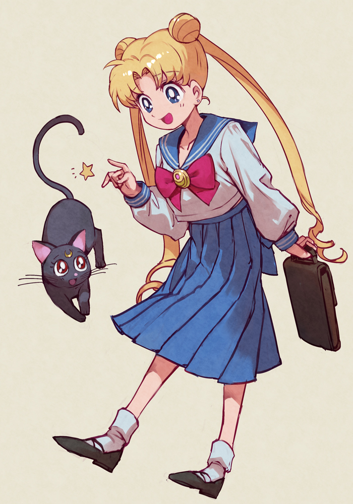 tsukino usagi and luna (bishoujo senshi sailor moon) drawn by hungry_clicker