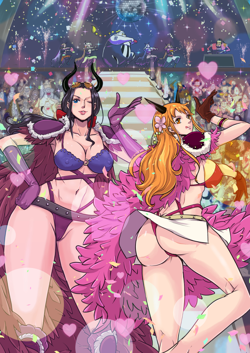 nami, nico robin, queen, and scratchmen apoo (one piece) drawn by kakutou_oukoku