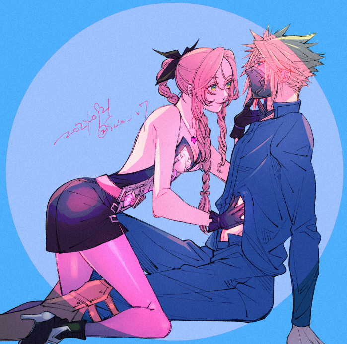 cloud strife and aerith gainsborough (final fantasy and 4 more) drawn by wakakusa-e