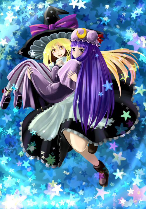 kirisame marisa and patchouli knowledge (touhou) drawn by kabutoyama