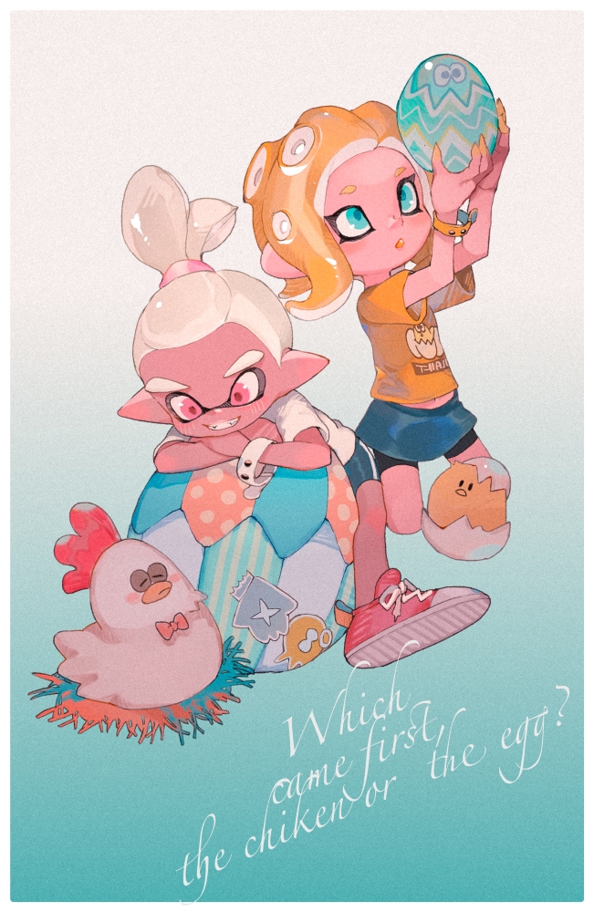 inkling player character, octoling player character, octoling girl, and inkling boy (splatoon and 1 more) drawn by panchicchi_(pixiv_101958735)