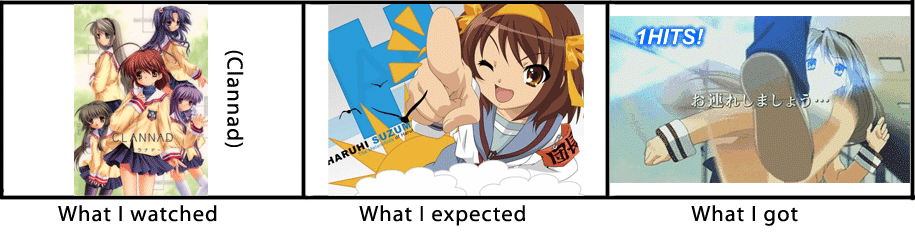 suzumiya haruhi, furukawa nagisa, fujibayashi kyou, ibuki fuuko, sakagami tomoyo, and 1 more (suzumiya haruhi no yuuutsu and 1 more) drawn by hinoue_itaru