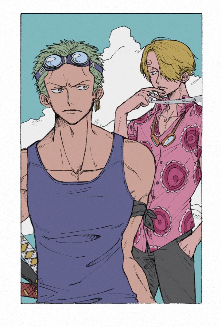 roronoa zoro and sanji (one piece) drawn by hiraharu