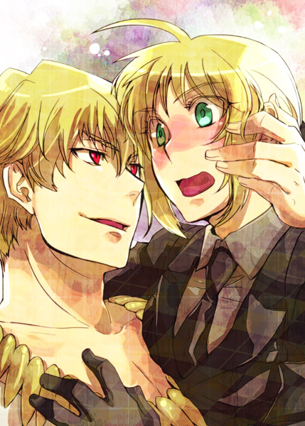 artoria pendragon, saber, and gilgamesh (fate and 1 more) drawn by yu@genkoochu_(5tsukino)