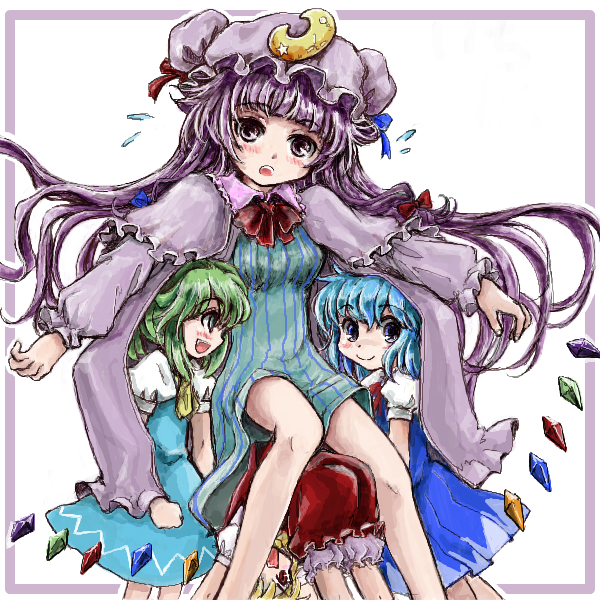 flandre scarlet, cirno, patchouli knowledge, and daiyousei (touhou) drawn by nanashii_(soregasisan)