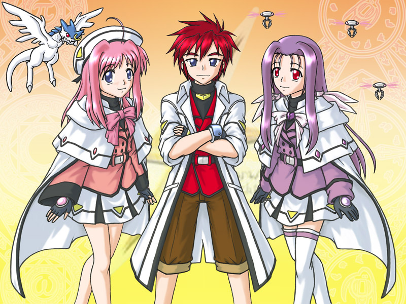 caro ru lushe, erio mondial, lutecia alpine, kerykeion, friedrich, and 1 more (lyrical nanoha and 1 more) drawn by ryuhisho