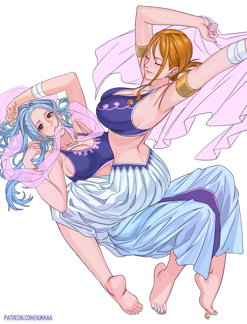 nami and nefertari vivi (one piece) drawn by uukkaa