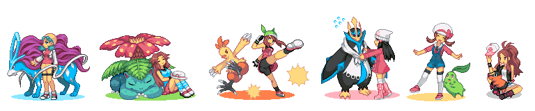 dawn, may, hilda, leaf, lyra, and 7 more (pokemon and 8 more) drawn by hetano_yoko_sukii