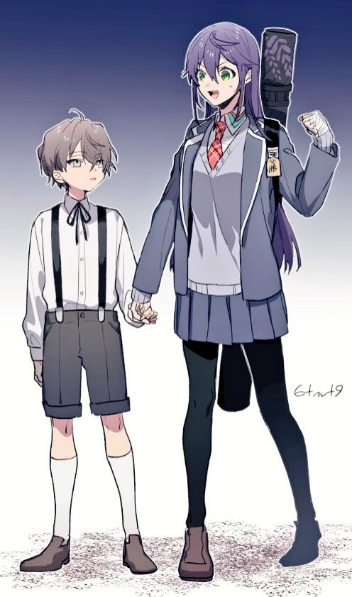 kenmochi touya, kagami hayato, and kenmochi touko (nijisanji) drawn by 6tnut9