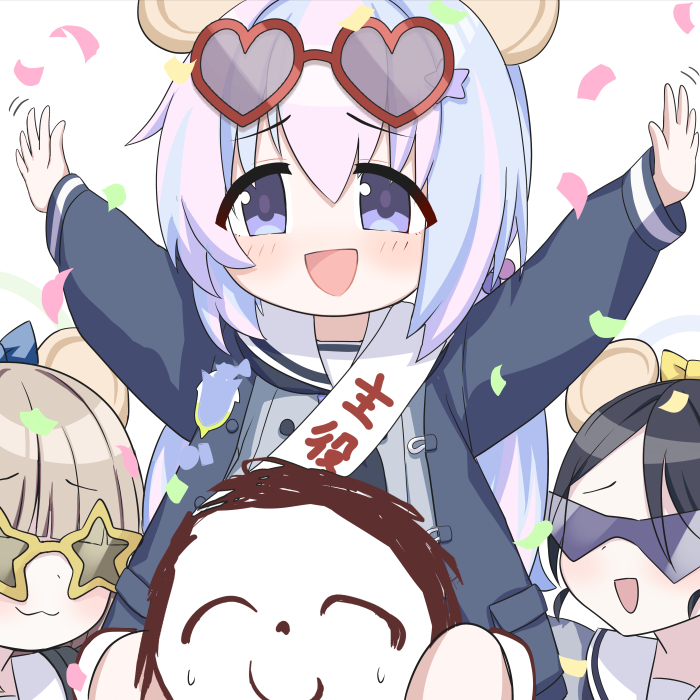 sensei, doodle sensei, reisa, and trinity student (blue archive) drawn by o_(rakkasei)