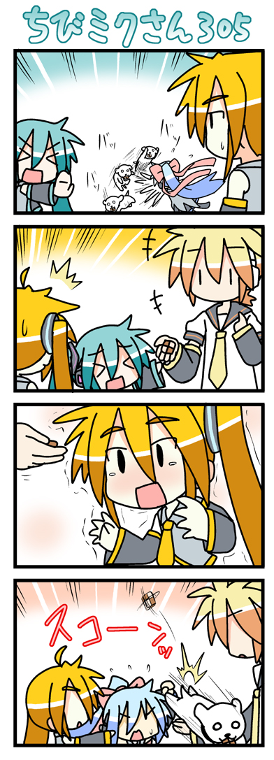 hatsune miku, kagamine len, akita neru, chibi miku, hamo, and 1 more (vocaloid) drawn by minami_(colorful_palette)