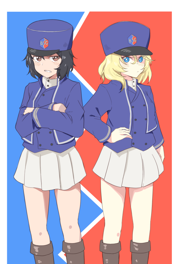andou and oshida (girls und panzer) drawn by hamakenn