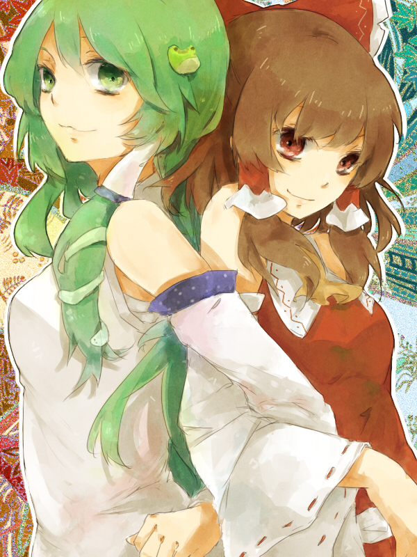 hakurei reimu and kochiya sanae (touhou) drawn by kuwa_(katko)