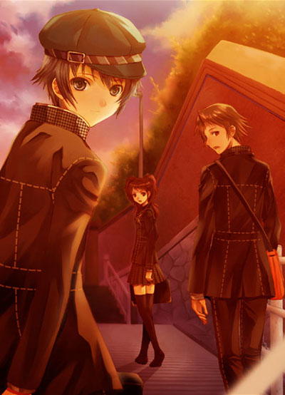 shirogane naoto, kujikawa rise, and hanamura yousuke (persona and 1 more) drawn by seiru_(prairie)