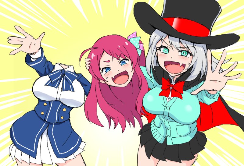 minamoto sakura, tejina senpai, and hondo kaede (zombie land saga and 1 more) drawn by yonecchi