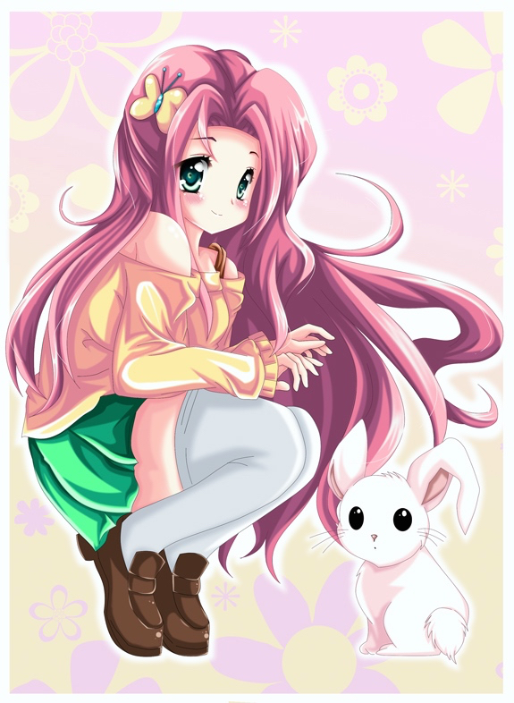 fluttershy and angel bunny (my little pony and 1 more) drawn by kiriche