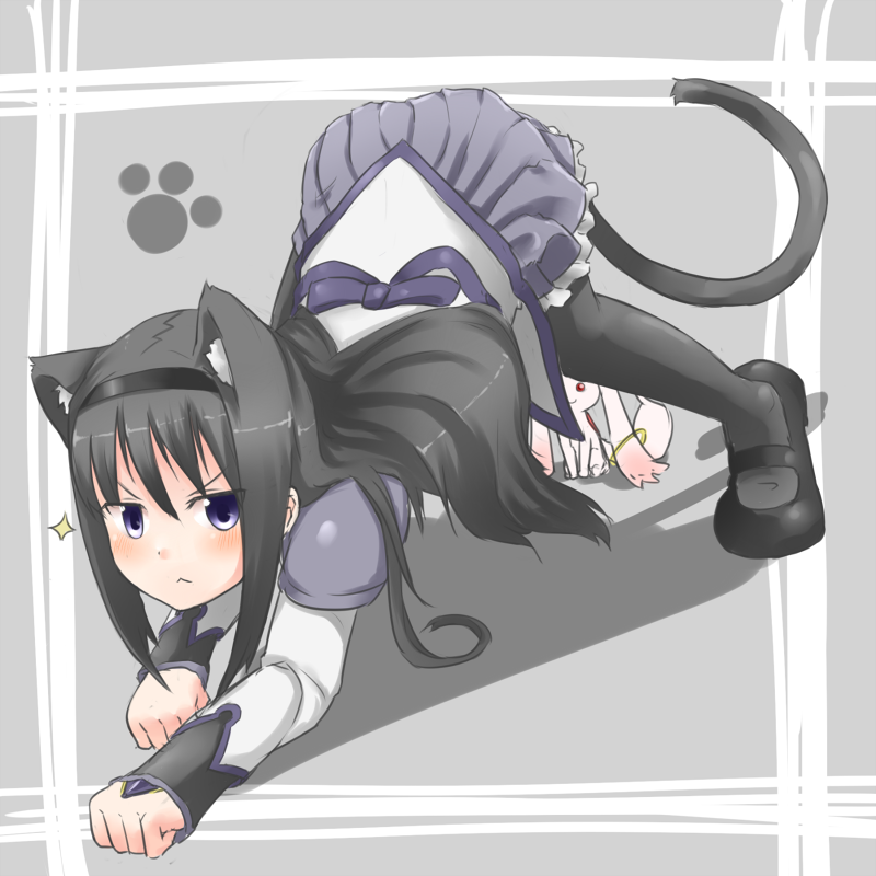 akemi homura and kyubey (mahou shoujo madoka magica) drawn by wk_(low-f)