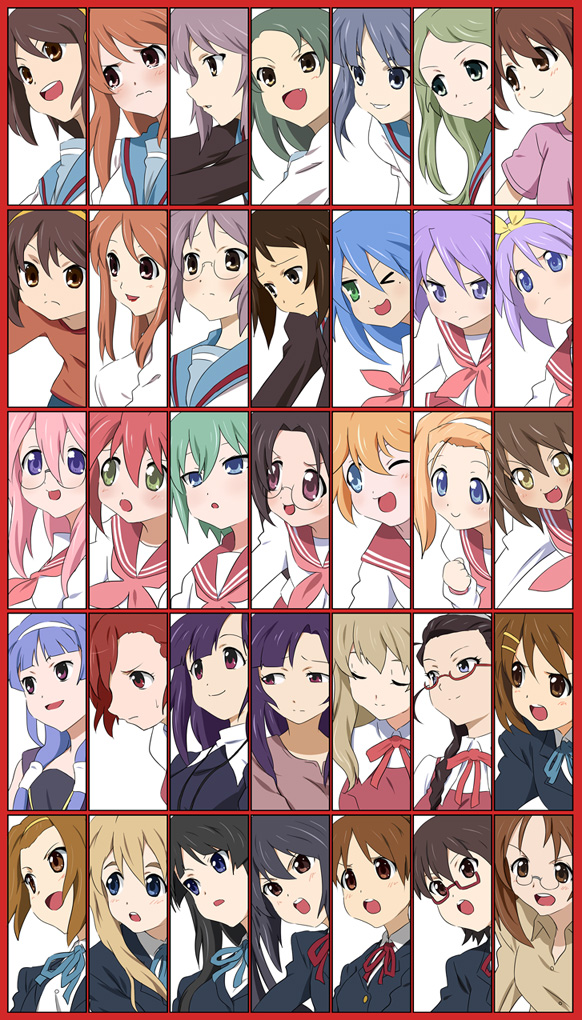 suzumiya haruhi, akiyama mio, nagato yuki, nakano azusa, hirasawa yui, and 27 more (k-on! and 3 more) drawn by ikari_manatsu