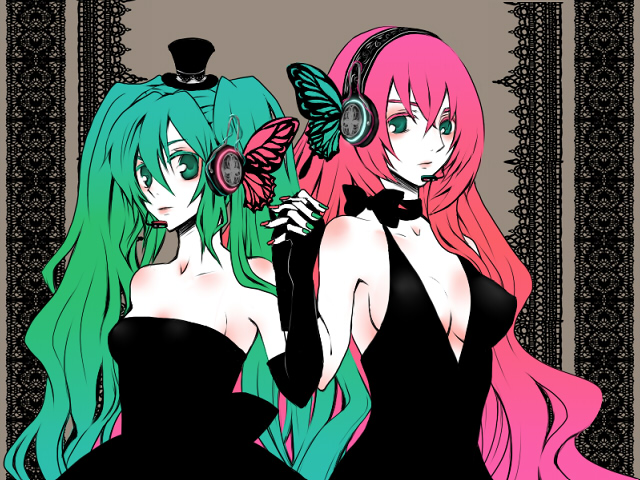 hatsune miku and megurine luka (vocaloid and 1 more) drawn by kumao_mofumofu
