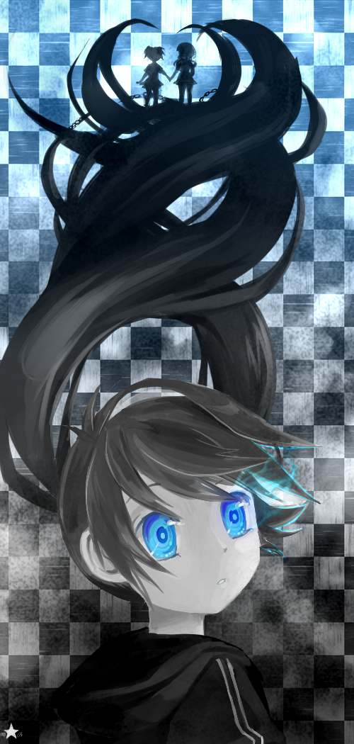black rock shooter, kuroi mato, and takanashi yomi (black rock shooter) drawn by gureiti