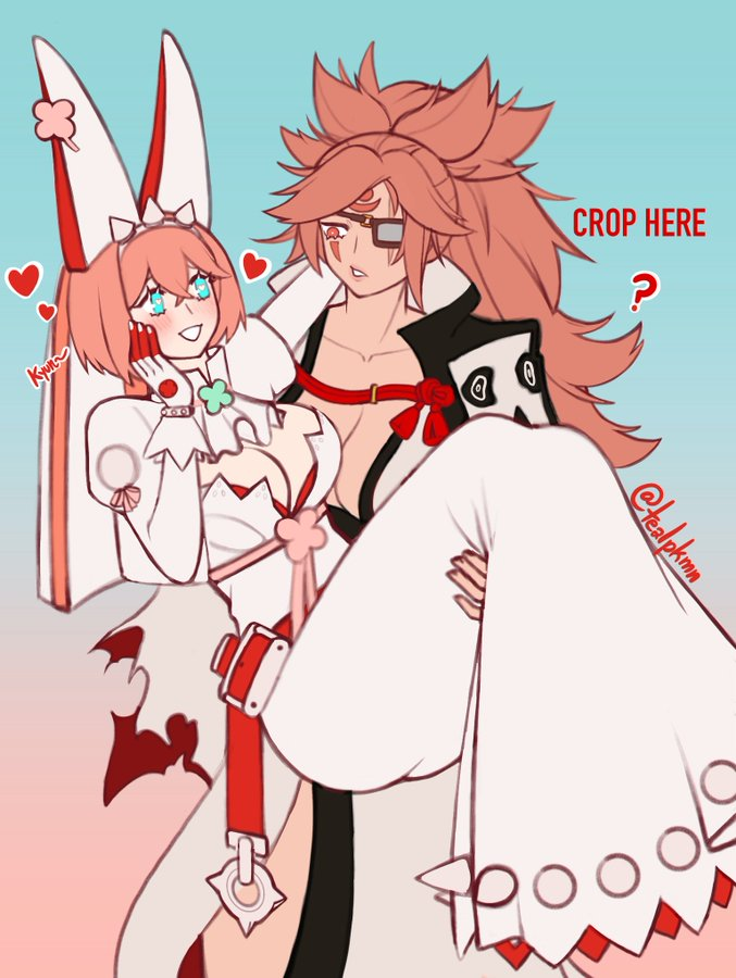 elphelt valentine and baiken (guilty gear and 1 more) drawn by lucas_(squidflavor)