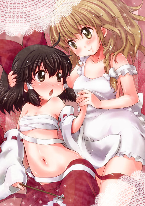 hakurei reimu and kirisame marisa (touhou) drawn by yukiu_con