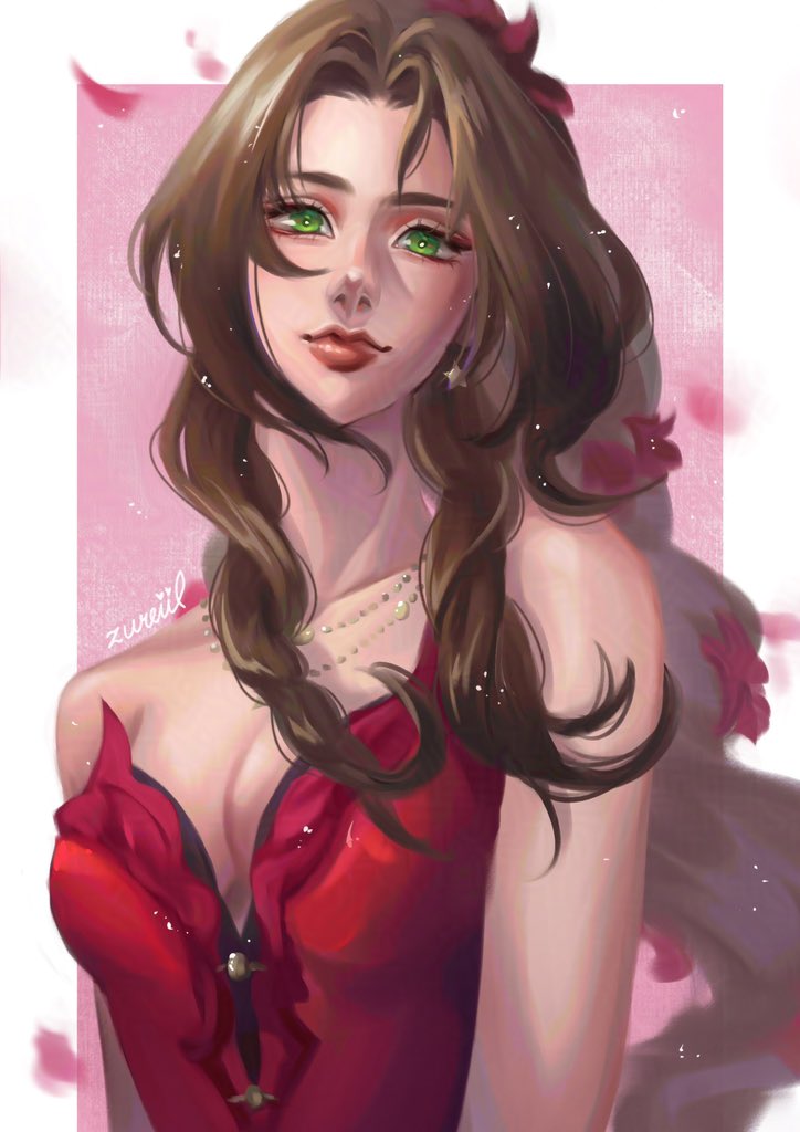 aerith gainsborough (final fantasy and 2 more) drawn by zureiil
