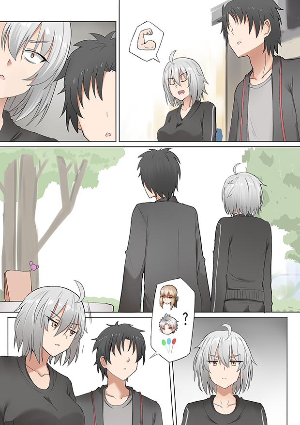 artoria pendragon, fujimaru ritsuka, jeanne d'arc alter, and saber alter (fate and 1 more) drawn by ginhaha