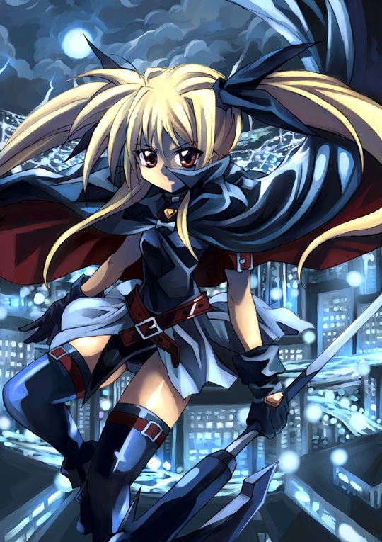 fate testarossa and bardiche (lyrical nanoha and 1 more) drawn by kouno_hikaru