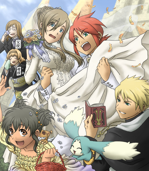 tear grants, luke fon fabre, anise tatlin, natalia luzu kimlasca lanvaldear, jade curtiss, and 2 more (tales of and 1 more) drawn by tempyou_kango