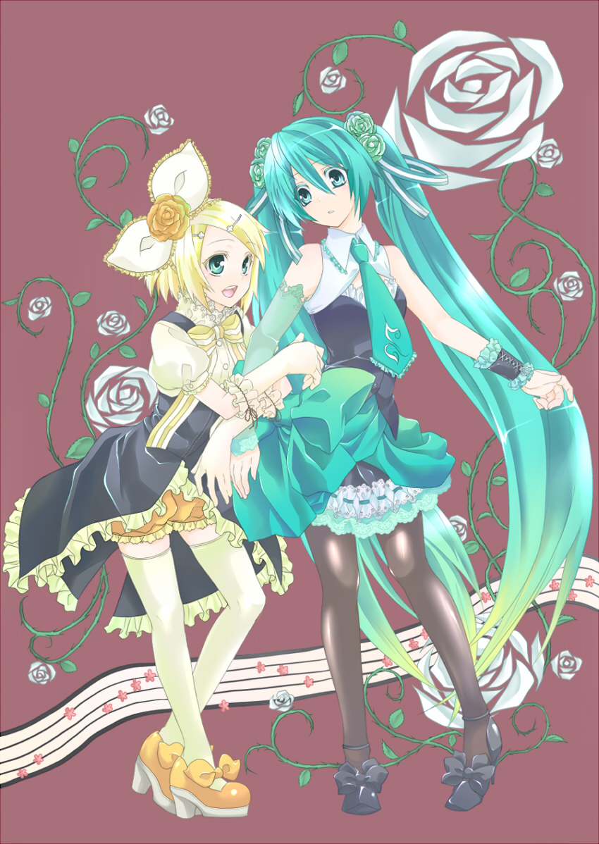 hatsune miku and kagamine rin (vocaloid) drawn by irouha