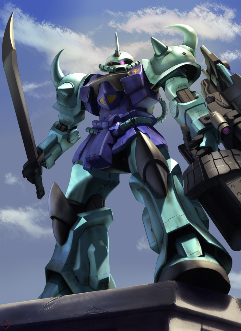 gouf and gouf custom (gundam and 1 more) drawn by raybar