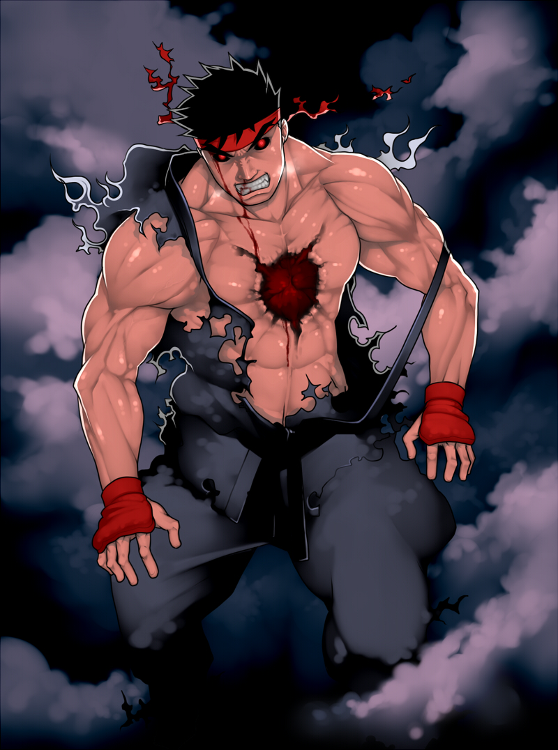 ryu and evil ryu (street fighter and 1 more) drawn by g-room_honten