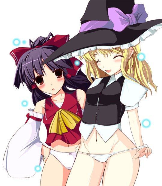 hakurei reimu and kirisame marisa (touhou) drawn by ganmo