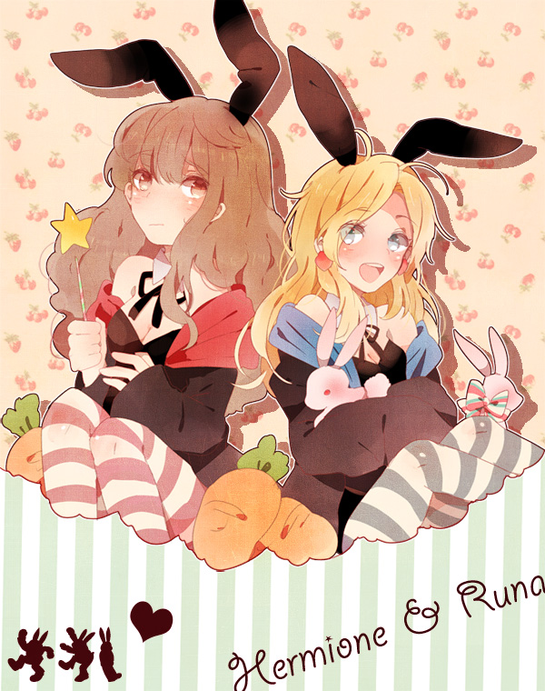 hermione granger and luna lovegood (wizarding world and 1 more) drawn by miyako_(xxxbibit)
