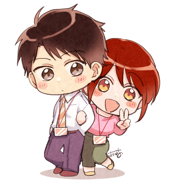 mitsuya yui and tateishi masugu (kono kaisha ni suki na hito ga imasu) drawn by akmr_enmt