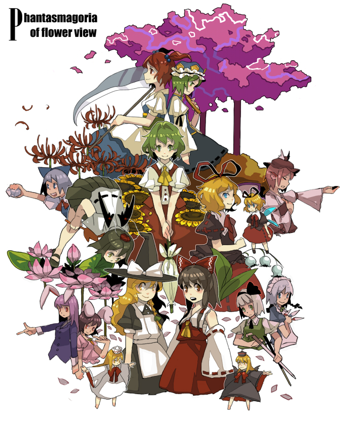 hakurei reimu, kirisame marisa, izayoi sakuya, konpaku youmu, cirno, and 11 more (touhou and 1 more) drawn by clea_(geee13)