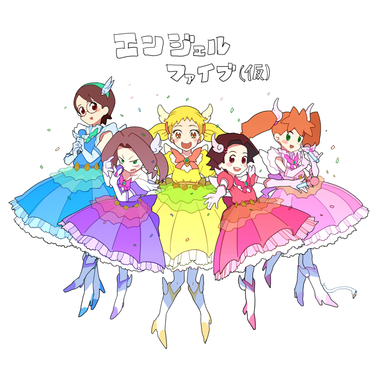 kasugano urara, junmai karin, amazake arika, kikuhime, and karasumi (precure and 2 more) drawn by moudoku_(decopon3rd)