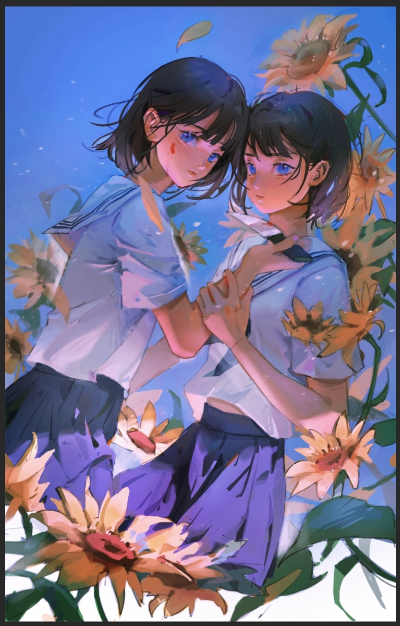 kofune mio and shadow mio (summertime render) drawn by xiaba