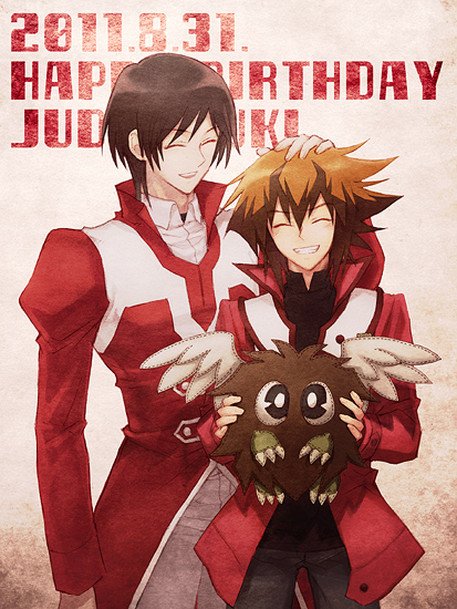 yuki judai, winged kuriboh, and hibiki koyo (yu-gi-oh! and 1 more) drawn by tea_(retroz)